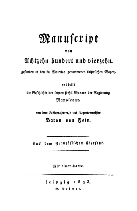 Cover image for book Manuscript von Achtzehn hundert und vierzehn