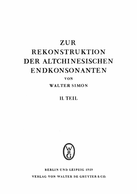 Cover image for book Zur Rekonstruktion der altchinesischen Endkonsonanten, II
