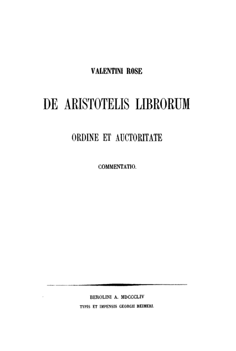 Cover image for book De Aristotelis librorum ordine et auctoritate