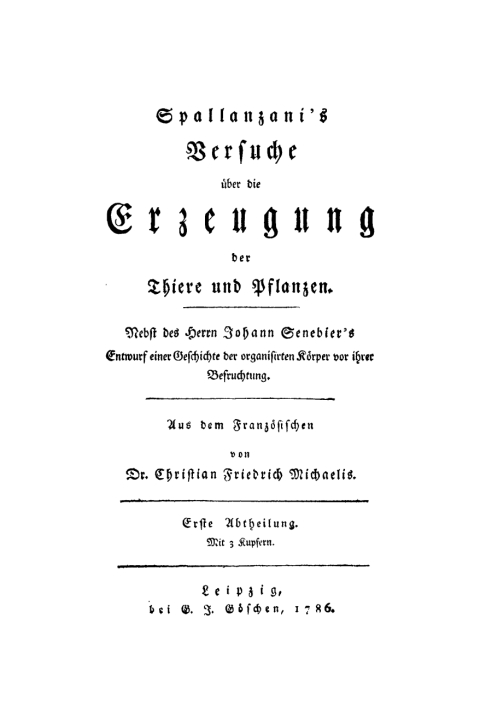 Cover image for book Spallanzani’s Versuche über die Erzeugung der Thiere und Pflanzen