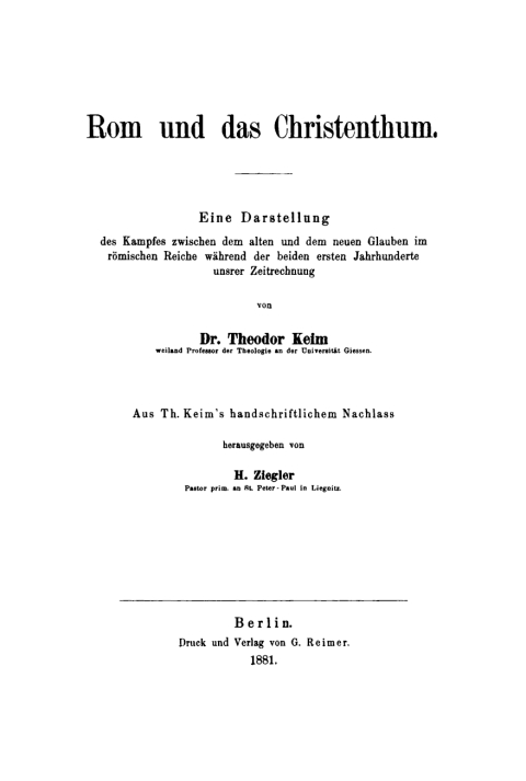 Cover image for book Rom und das Christenthum