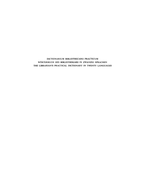 Cover image for book Dictionarium bibliothecarii practicum