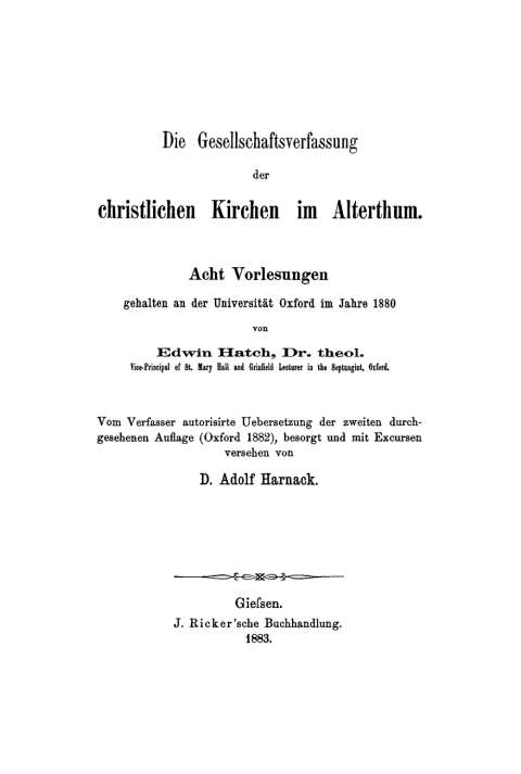 Cover image for book Die Gesellschaftsverfassung der christlichen Kirchen im Alterthum