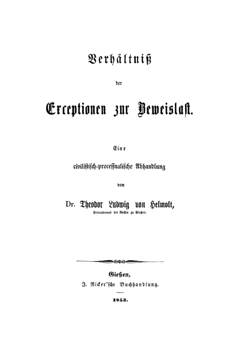 Cover image for book Verhältniß der Exceptionen zur Beweislast