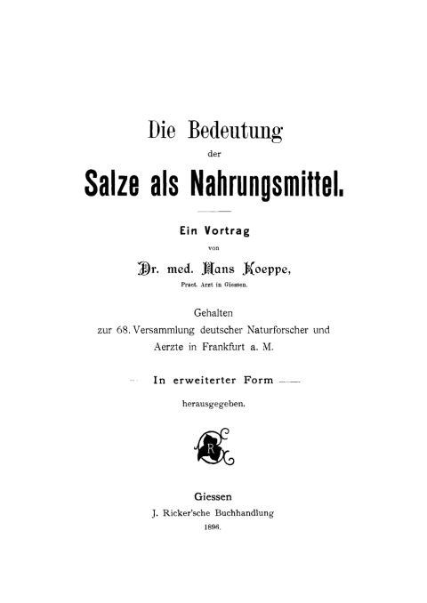 Cover image for book Die Bedeutung der Salze als Nahrungsmittel