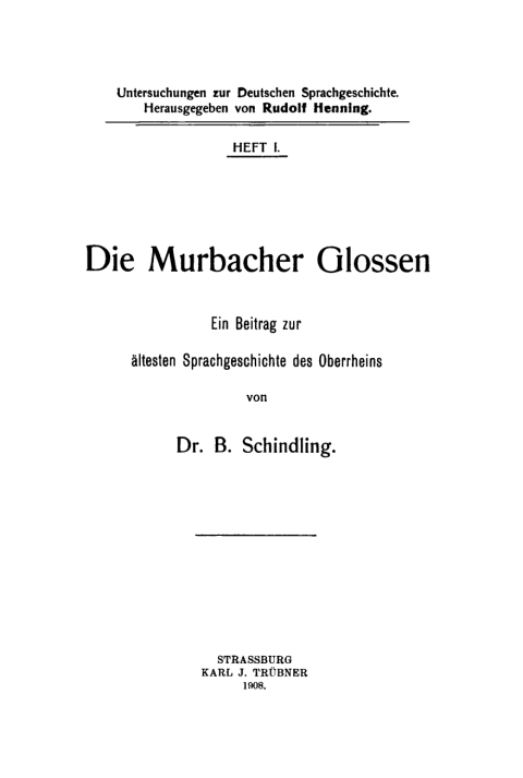 Cover image for book Die Murbacher Glossen