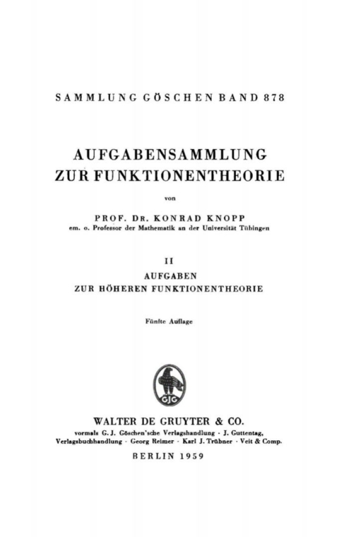 Cover image for book Aufgaben zur höheren Funktionstheorie