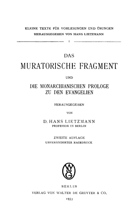 Cover image for book Das muratorische Fragment und die monarchianischen Prologe zu den Evangelien