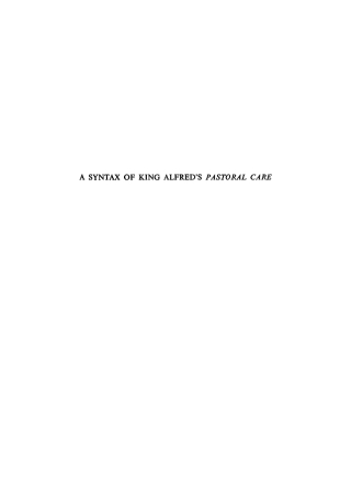A Syntax of King Alfred's Pastoral care