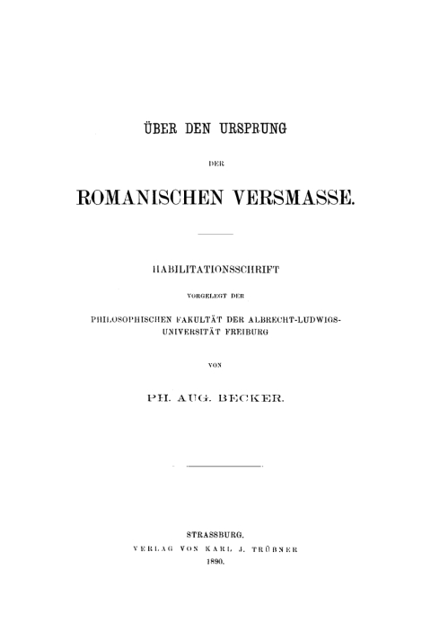 Cover image for book Über den Ursprung der romanischen Versmasse