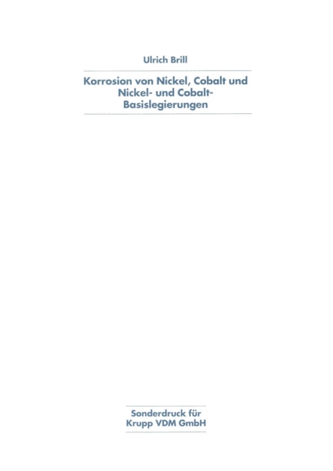 Cover image for book Korrosion von Nickel, Cobalt und Nickel- und Cobalt- Basislegierungen