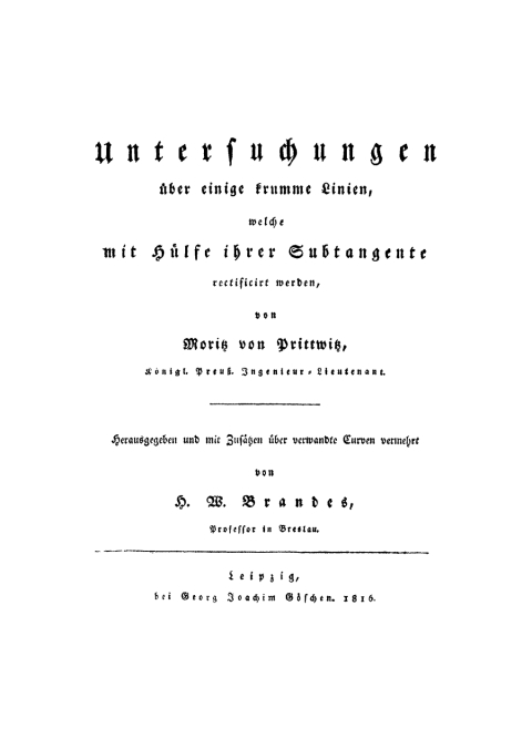 Cover image for book Untersuchungen über einige krumme Linien, welche mit Hülfe ihrer Subtangenten rectificirt werden
