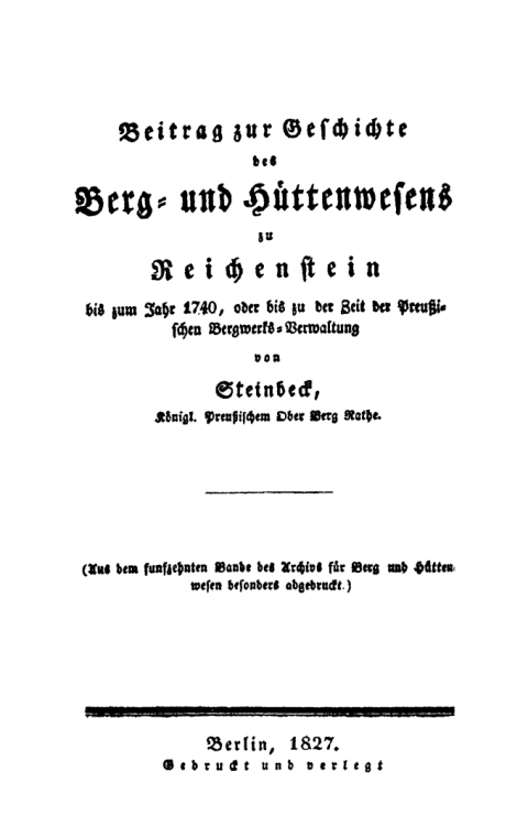 Cover image for book Beitrag zur Geschichte des Berg- und Hüttenwesens zu Reichenstein bis zum Jahr 1740, oder bis zu der Zeit der Preußischen Bergwerks-Verwaltung