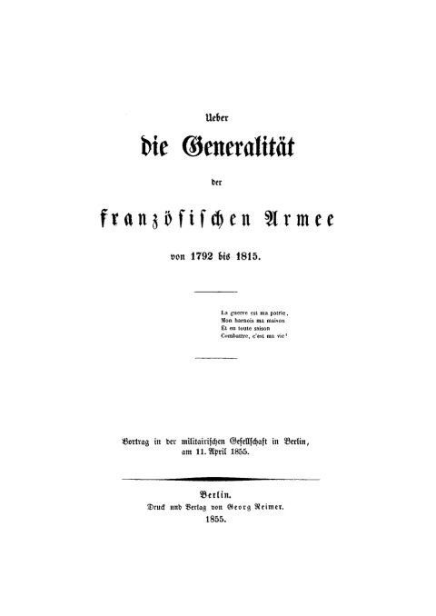 Cover image for book Ueber die Generalität der französischen Armee von 1792 bis 1815
