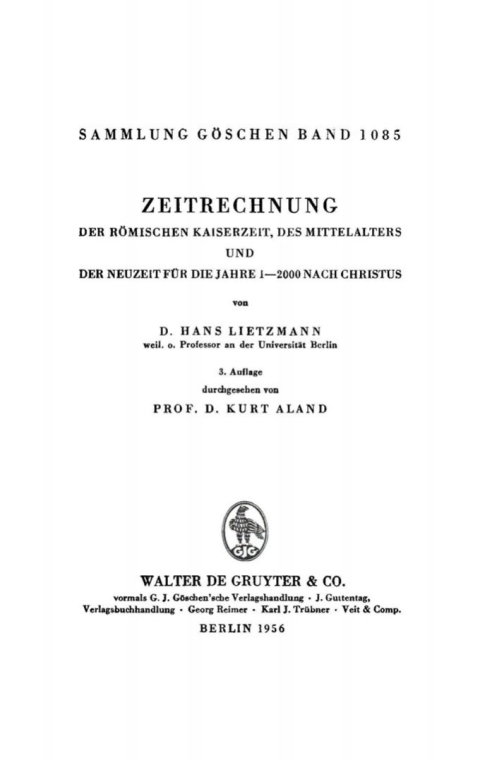 Cover image for book Zeitrechnung der römischen Kaiserzeit, des Mittelalters und der Neuzeit für die Jahre 1–2000 nach Christus