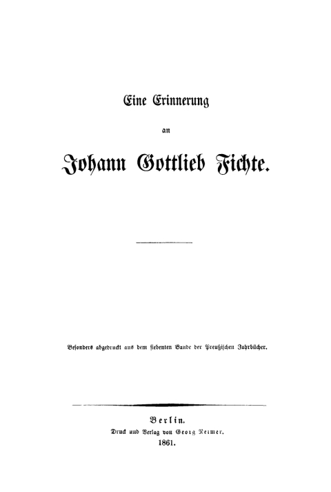 Cover image for book Eine Erinnerung an Johann Gottlieb Fichte