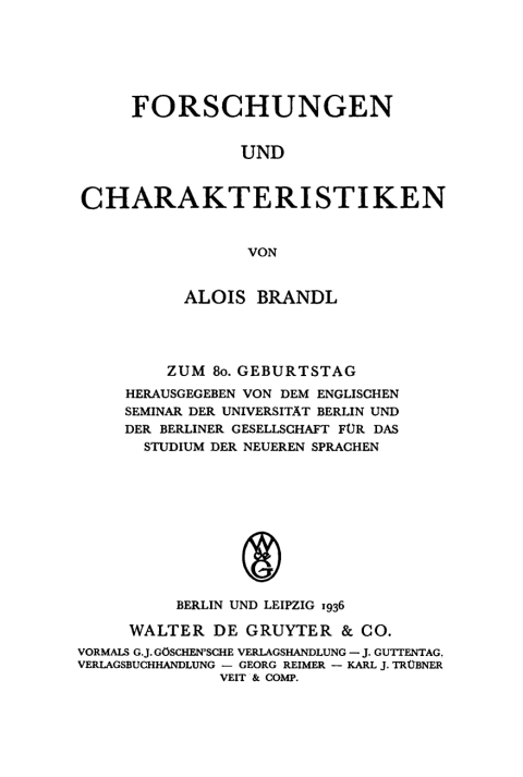 Cover image for book Forschungen und Charakteristiken