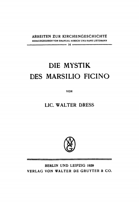 Cover image for book Die Mystik des Marsilio Ficino