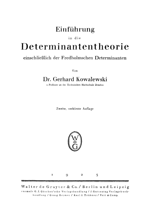 Cover image for book Einführung in die Determinantentheorie einschließlich der Fredholmschen Determinanten