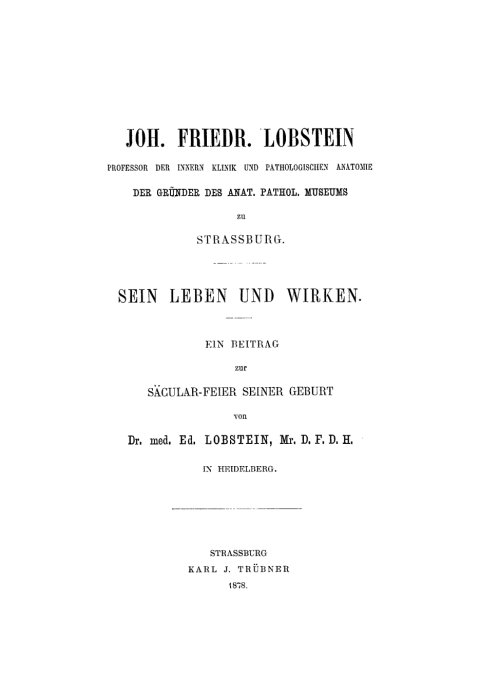 Cover image for book Joh. Friedr. Lobstein