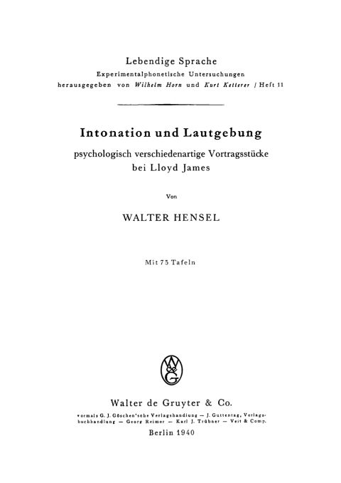 Cover image for book Intonation und Lautgebung psychologisch verschiedenartiger Vortragsstücke bei Lloyd James