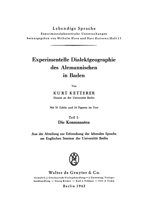 Cover image for book Experimentelle Dialektgeographie des alemannischen in Baden, Teil 1: Die Konsonanten