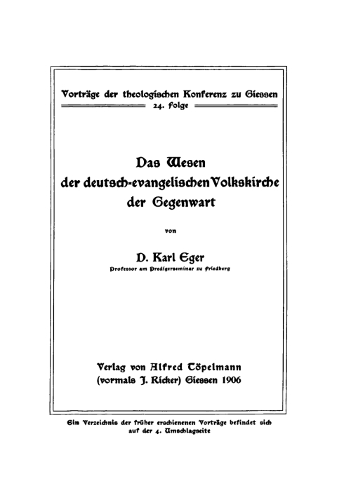 Cover image for book Das Wesen der deutsch-evangelischen Volkskirche der Gegenwart