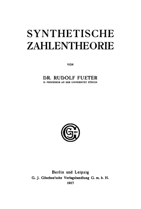 Cover image for book Synthetische Zahlentheorie