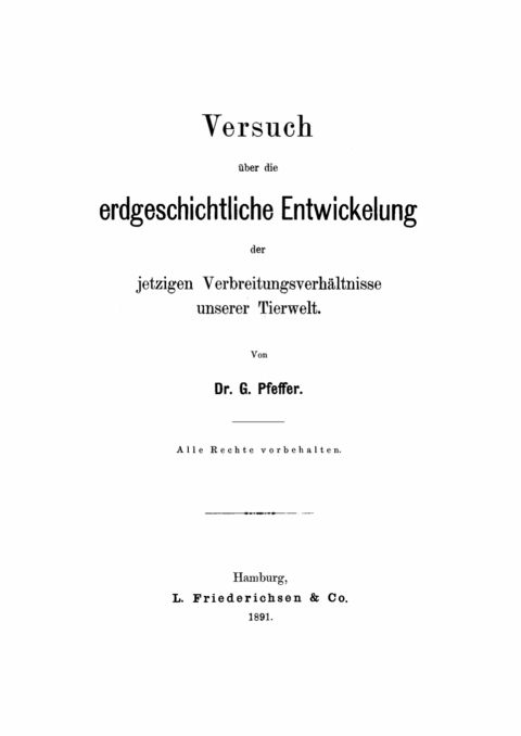 Cover image for book Versuch über die erdgeschichtliche Entwicklung der jetzigen Verbreitungsverhältnisse unserer Tierwelt