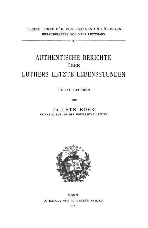 Cover image for book Authentische Berichte über Luthers letzte Lebensstunden