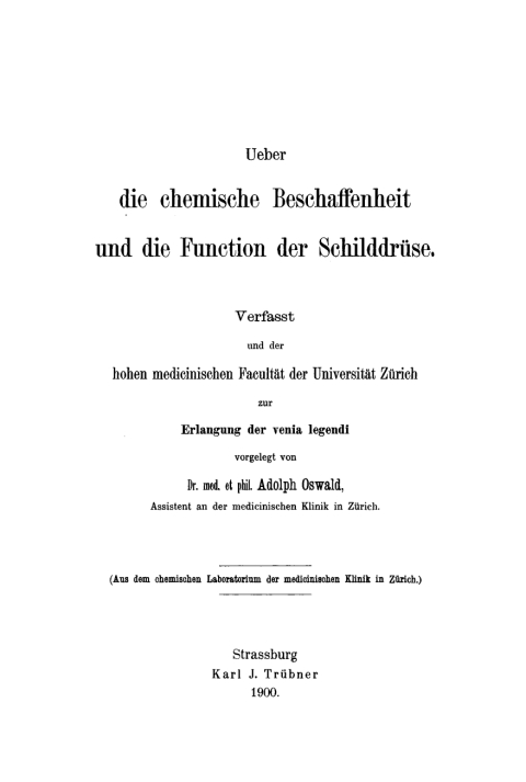 Cover image for book Ueber die chemische Beschaffenheit und die Function der Schilddrüse