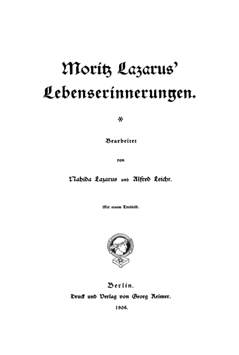 Cover image for book Moritz Lazarus’ Lebenserinnerungen