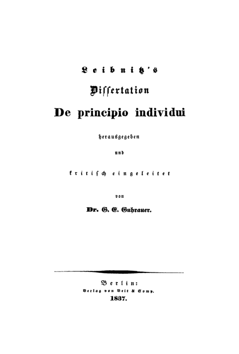 Cover image for book Leibnitz's Dissertation: De principio individui