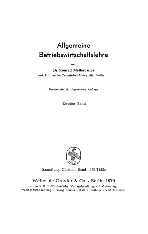 Cover image for book Konrad Mellerowicz: Allgemeine Betriebswirtschaftslehre. Band 2