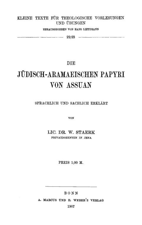 Cover image for book Die jüdisch-aramäische Papyri von Assuan