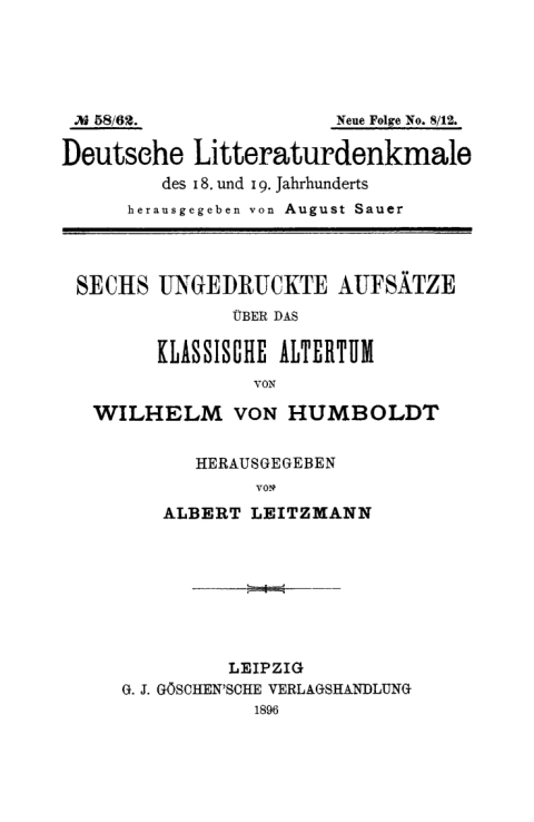 Cover image for book Sechs ungedruckte Aufsätze über das klassische Altertum