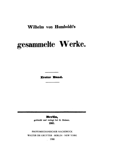 Cover image for book Wilhelm von Humboldt: Gesammelte Werke. Band 1
