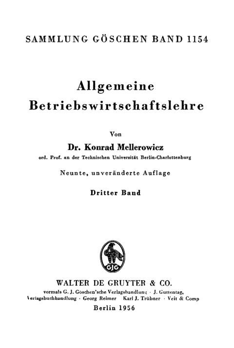 Cover image for book Konrad Mellerowicz: Allgemeine Betriebswirtschaftslehre. Band 3
