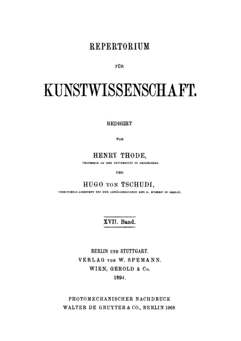 Cover image for book Repertorium für Kunstwissenschaft. Band 17