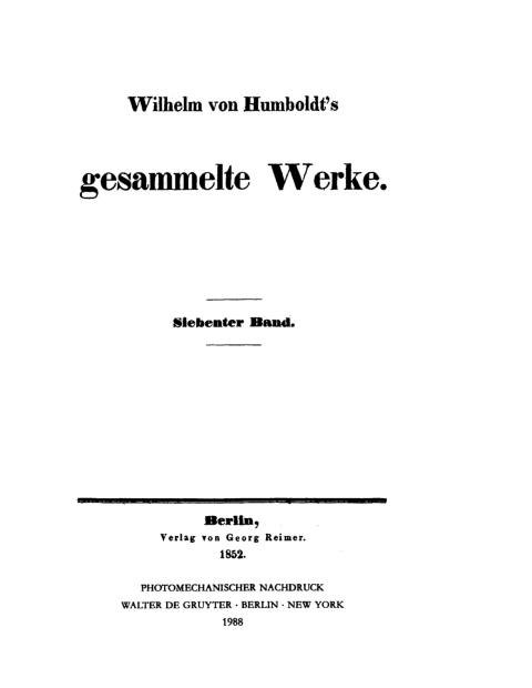 Cover image for book Wilhelm von Humboldt: Gesammelte Werke. Band 7