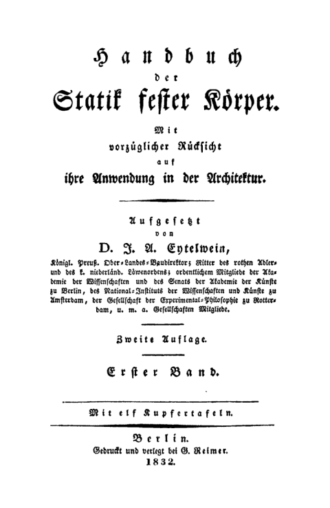 Cover image for book J. A. Eytelwein: Handbuch der Statik fester Körper. Band 1