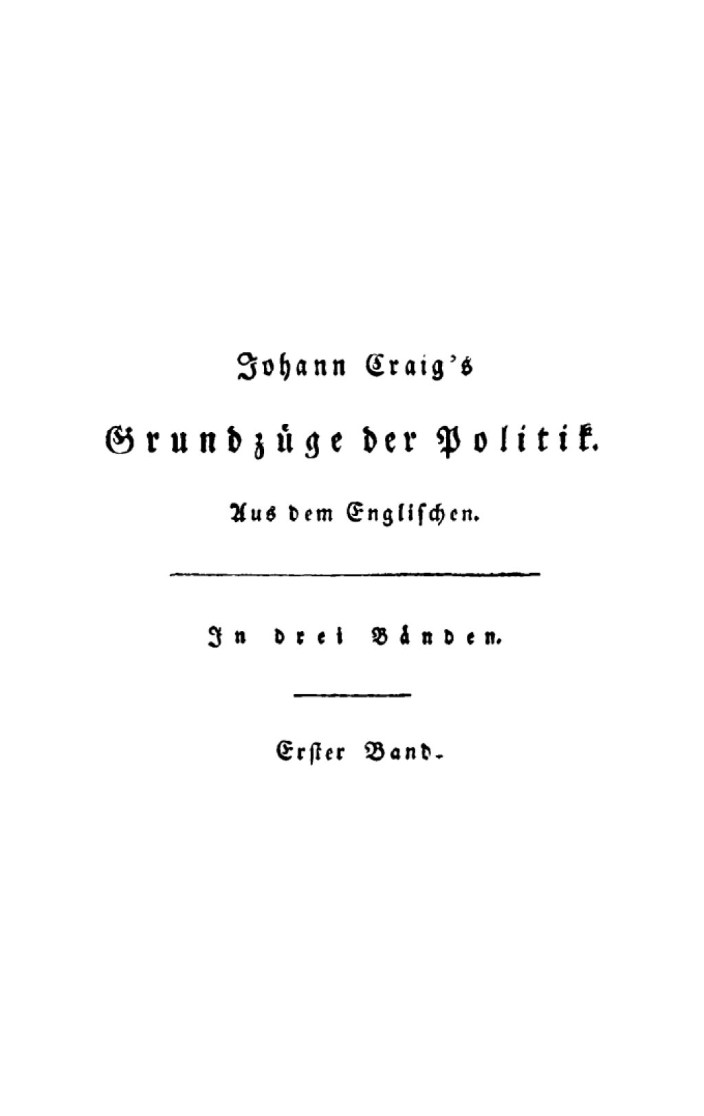 Page Fidelity Johann Craig’s Grundzüge der Politik; $388.50