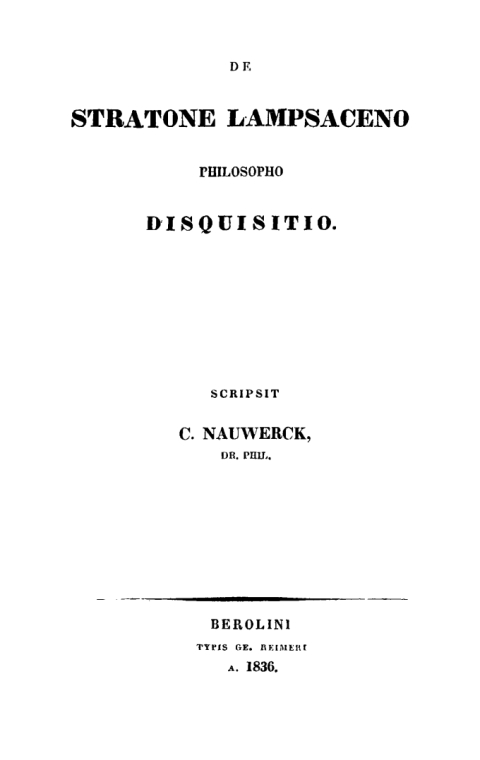 Cover image for book De Stratone Lampsaceno philosopho disquisitio