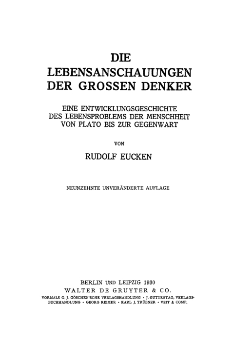 Cover image for book Die Lebensanschauungen der großen Denker