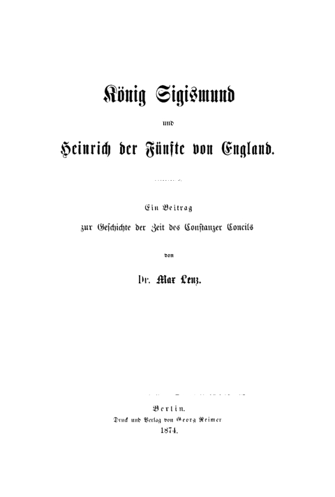 Cover image for book König Sigismund und Heinrich der Fünfte von England