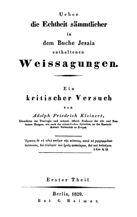 Cover image for book Über die Echtheit sämtlicher in dem Buche Jesaia enthaltenen Weissagungen. Ein kritischer Versuch, erster Theil