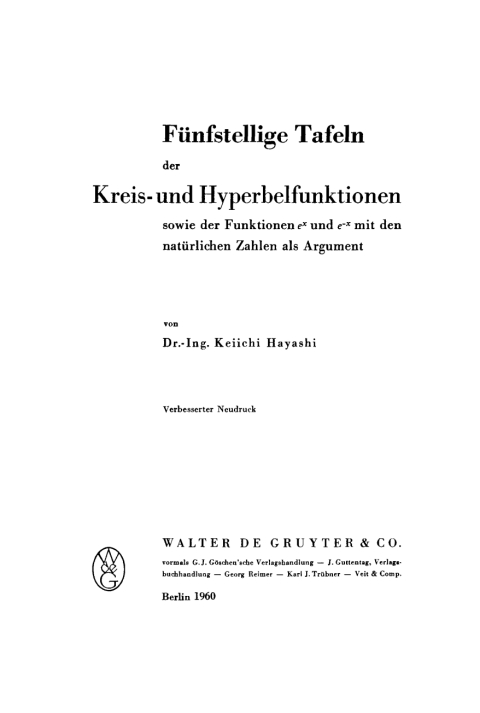 Cover image for book Fünfstellige Taffeln der Kreis- und Hyperbelfunktionen