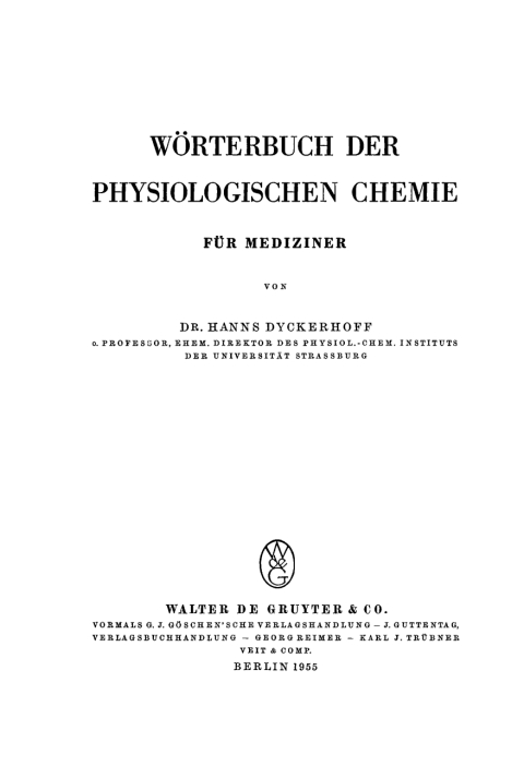 Cover image for book Wörterbuch der physiologischen Chemie für Mediziner