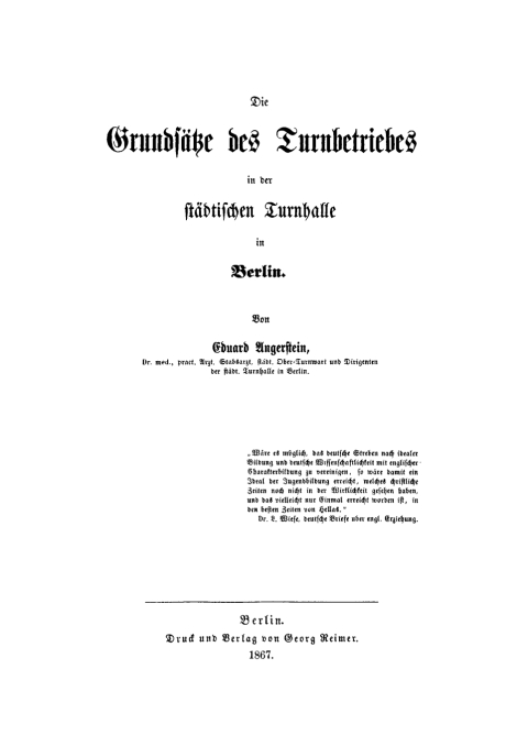 Cover image for book Die Grundsätze des Turnbetriebes in der städtischen Turnhalle in Berlin