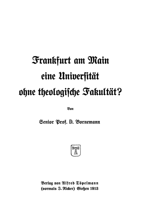 Cover image for book Frankfurt am Main eine Universität ohne theologische Fakultät?